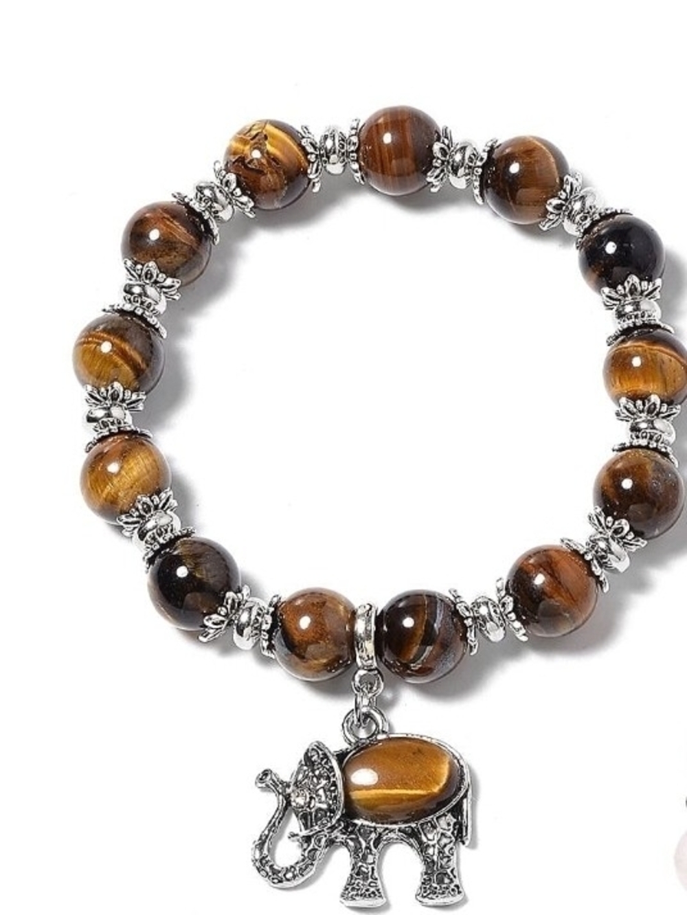Tiger Eye Beaded Bracelet with Elephant Charm - New with Tags